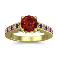 Garnet Ring In 14k Yellow Gold With Blue Sapphire And Pink Tourmaline Dala Round Classic Ring