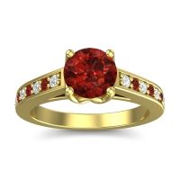 Garnet Ring In 14k Yellow Gold With Diamond Dala Round Classic Ring