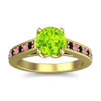 Peridot Ring In 14k Yellow Gold With Black Onyx And Pink Tourmaline Dala Round Classic Ring