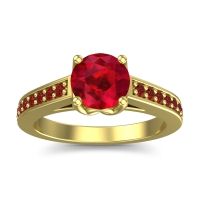 Ruby Ring In 14k Yellow Gold With Garnet Dala Round Classic Ring