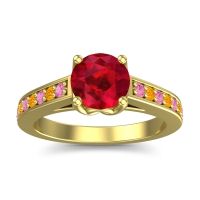 Ruby Ring In 14k Yellow Gold With Pink Tourmaline And Citrine Dala Round Classic Ring