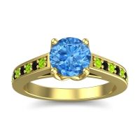 Swiss Blue Topaz Ring In 14k Yellow Gold With Peridot And Black Onyx Dala Round Classic Ring