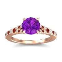 Amethyst Ring In 14K Rose Gold With Garnet And Lab Diamond Hanu Round Classic Ring