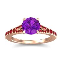 Amethyst Ring In 14K Rose Gold With Garnet And Ruby Hanu Round Classic Ring