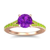 Amethyst Ring In 14K Rose Gold With Peridot Hanu Round Classic Ring
