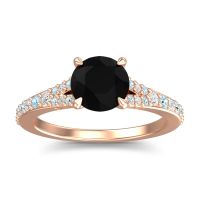 Black Onyx Ring In 14K Rose Gold With Lab Diamond And Aquamarine Hanu Round Classic Ring