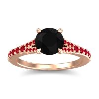 Black Onyx Ring In 14K Rose Gold With Ruby Hanu Round Classic Ring