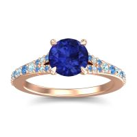 Blue Sapphire Ring In 14K Rose Gold With Aquamarine And Swiss Blue Topaz Hanu Round Classic Ring