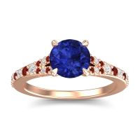Blue Sapphire Ring In 14K Rose Gold With Lab Diamond And Garnet Hanu Round Classic Ring