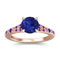 Blue Sapphire Ring In 14K Rose Gold With Pink Tourmaline Hanu Round Classic Ring