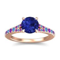 Blue Sapphire Ring In 14K Rose Gold With Swiss Blue Topaz And Amethyst Hanu Round Classic Ring