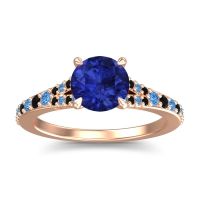 Blue Sapphire Ring In 18K Rose Gold With Swiss Blue Topaz And Black Onyx Hanu Round Classic Ring