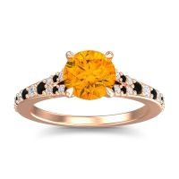 Citrine Engagement Ring In 14K Rose Gold With Black Onyx And Diamond - Hanu Round Classic Ring