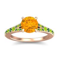 Citrine Ring In 14K Rose Gold With Peridot And Emerald Hanu Round Classic Ring