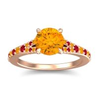 Citrine Ring In 14K Rose Gold With Ruby Hanu Round Classic Ring