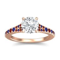 Lab Diamond Ring In 18K Rose Gold With Blue Sapphire And Garnet Hanu Round Classic Ring