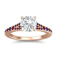 Lab Diamond Ring In 18K Rose Gold With Garnet And Blue Sapphire Hanu Round Classic Ring