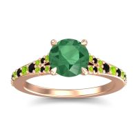 Emerald Ring In 18K Rose Gold With Black Onyx And Peridot Hanu Round Classic Ring