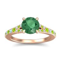 Emerald Ring In 18K Rose Gold With Peridot And Aquamarine Hanu Round Classic Ring