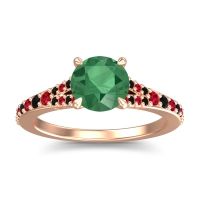 Emerald Ring In 18K Rose Gold With Ruby And Black Onyx Hanu Round Classic Ring