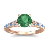 Emerald Engagement Ring In 14K Rose Gold With Swiss Blue Topaz And Diamond - Hanu Round Classic Ring