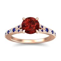Garnet Ring In 14K Rose Gold With Blue Sapphire And Lab Diamond Hanu Round Classic Ring