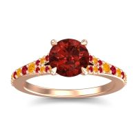 Garnet Ring In 14K Rose Gold With Citrine And Ruby Hanu Round Classic Ring