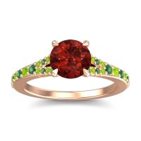 Garnet Ring In 14K Rose Gold With Emerald And Peridot Hanu Round Classic Ring