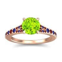 Peridot Ring In 14K Rose Gold With Blue Sapphire And Garnet Hanu Round Classic Ring