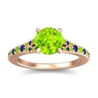 Peridot Ring In 14K Rose Gold With Blue Sapphire Hanu Round Classic Ring