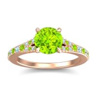 Peridot Ring In 14K Rose Gold With Aquamarine Hanu Round Classic Ring