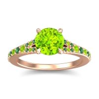 Peridot Ring In 14K Rose Gold With Emerald Hanu Round Classic Ring