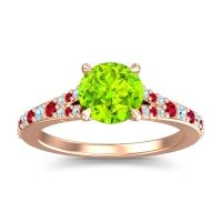 Peridot Ring In 14K Rose Gold With Ruby And Aquamarine Hanu Round Classic Ring