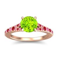 Peridot Ring In 14K Rose Gold With Ruby And Pink Tourmaline Hanu Round Classic Ring