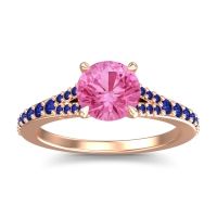 Pink Tourmaline Ring In 14K Rose Gold With Blue Sapphire Hanu Round Classic Ring