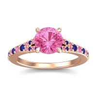 Pink Tourmaline Ring In 18K Rose Gold With Blue Sapphire Hanu Round Classic Ring