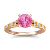 Pink Tourmaline Ring In 18K Rose Gold With Lab Diamond And Citrine Hanu Round Classic Ring