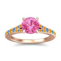 Pink Tourmaline Ring In 18K Rose Gold With Swiss Blue Topaz And Citrine Hanu Round Classic Ring