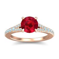 Ruby Ring In 18K Rose Gold With Aquamarine Hanu Round Classic Ring