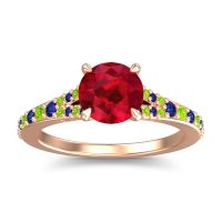 Ruby Ring In 18K Rose Gold With Blue Sapphire And Peridot Hanu Round Classic Ring