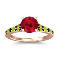 Ruby Ring In 14K Rose Gold With Peridot And Black Onyx Hanu Round Classic Ring