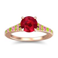 Ruby Ring In 14K Rose Gold With Pink Tourmaline And Peridot Hanu Round Classic Ring