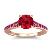 Ruby Ring In 18K Rose Gold With Amethyst Hanu Round Classic Ring