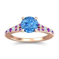 Swiss Blue Topaz Ring In 14K Rose Gold With Aquamarine And Amethyst Hanu Round Classic Ring