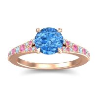 Swiss Blue Topaz Ring In 14K Rose Gold With Pink Tourmaline And Aquamarine Hanu Round Classic Ring