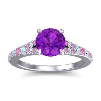 Amethyst Ring In 14k White Gold With Aquamarine And Pink Tourmaline Hanu Round Classic Ring