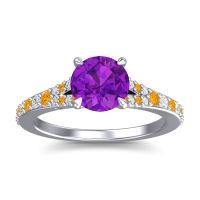 Amethyst Ring In 14k White Gold With Citrine And Lab Diamond Hanu Round Classic Ring