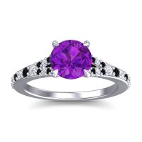 Amethyst Ring In 14k White Gold With Lab Diamond And Black Onyx Hanu Round Classic Ring
