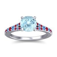 Aquamarine Ring In Platinum With Swiss Blue Topaz And Ruby Hanu Round Classic Ring