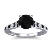 Black Onyx Ring In 14k White Gold With Diamond Hanu Round Classic Ring